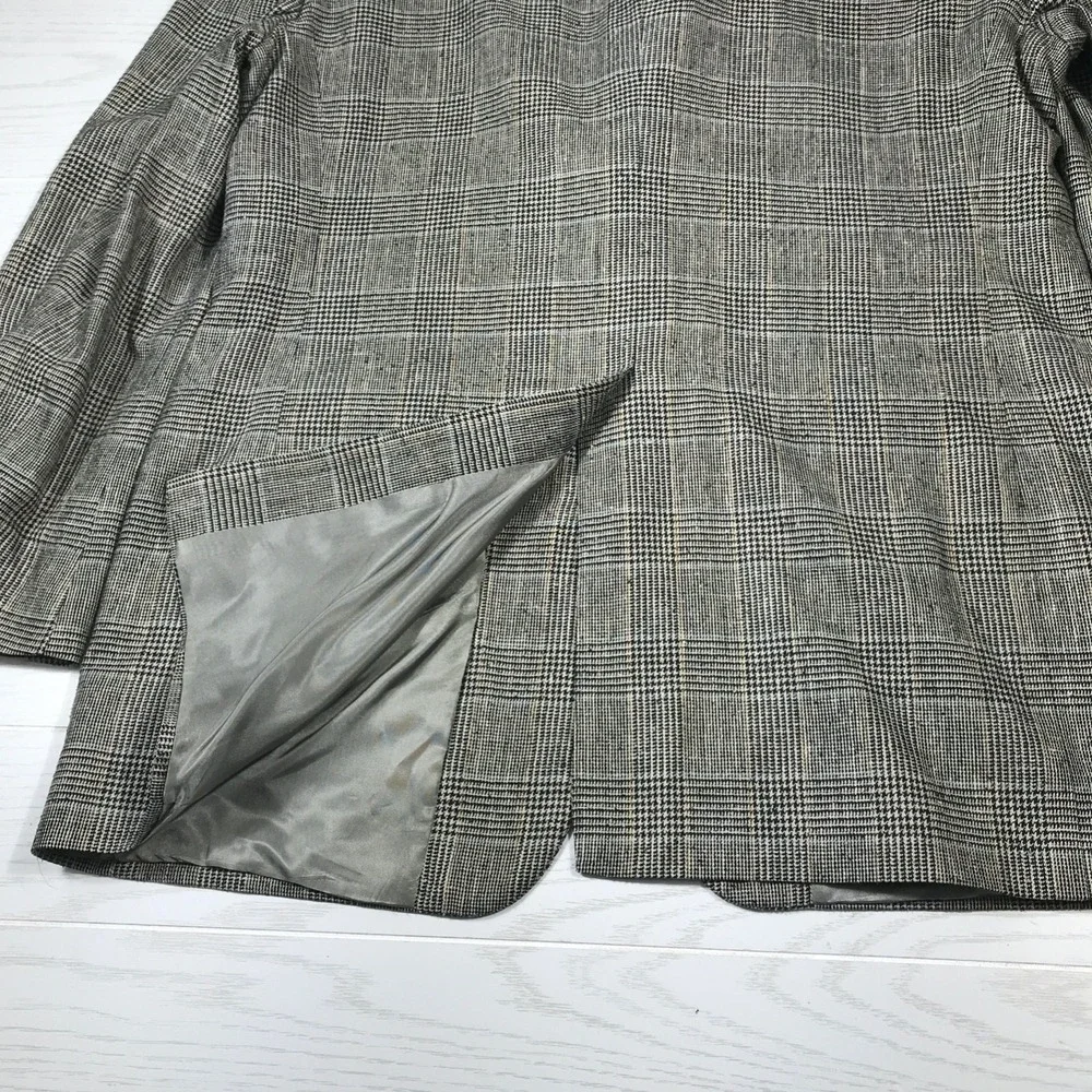 Vintage Bill Blass Silk Blazer Men 44R Houndstooth Checkered 2 Button Classic